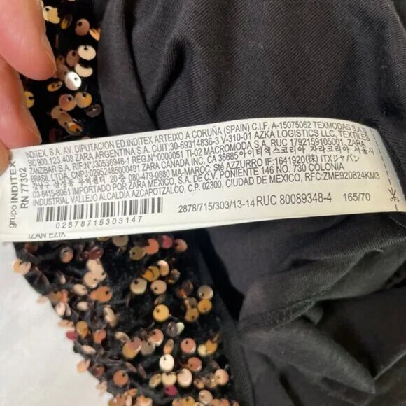 Zara Sparkly Sequins Skirt Black Gold Back Zipper Lined Girl's Size 13 / 14 - Picture 9 of 11